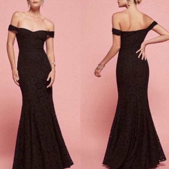 Reformation Dresses & Skirts - reformation • freesia black lace off shoulder gown